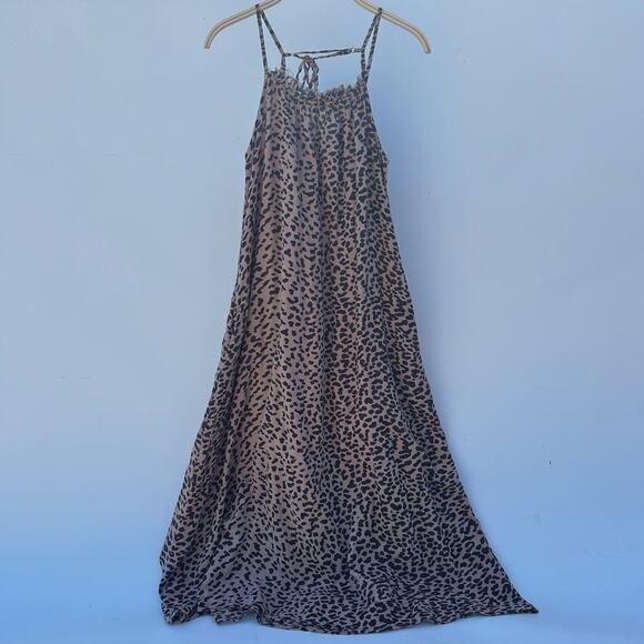 Sundry Leopard Maxi Dress Strappy Driftwood Cheetah Cotton Midi Pockets XS - Picture 3 of 11